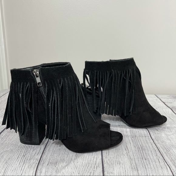 Carlos Santana Shoes - Carlos Santana Black Boho Heeled Fringe Bootie